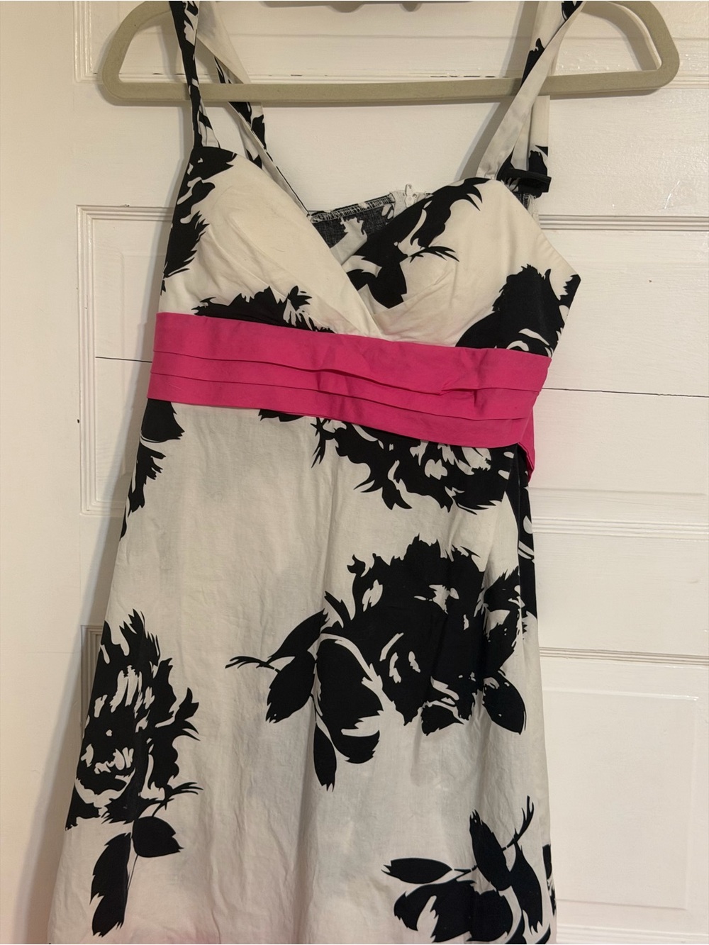 City Studio White Dress with Black Floral Print and Pink Waistband
